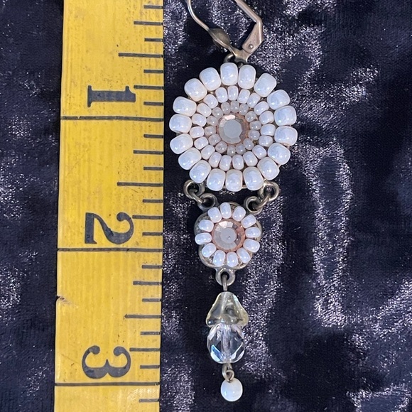 Michal Negrin Elegant Swarovski Crystal & Cream/Gold Dangle Earrings - Picture 6 of 6